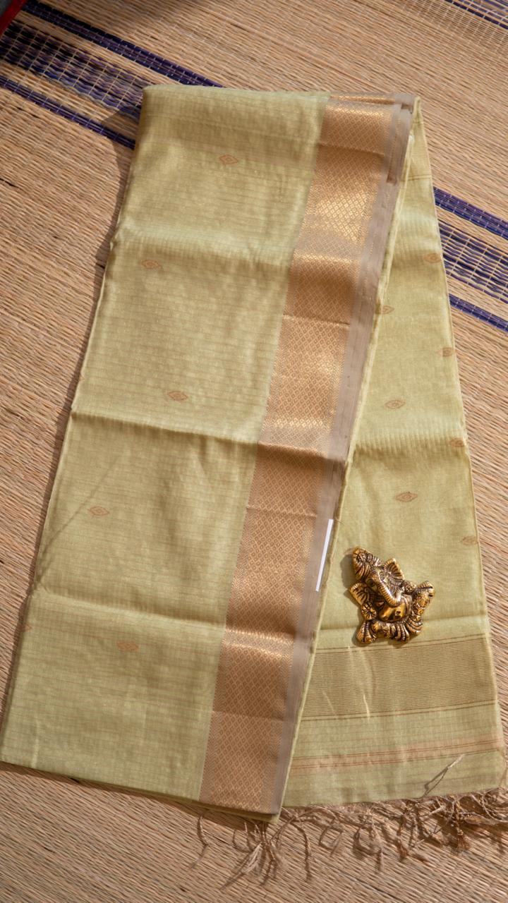 Maheshwari Silk Cotton Saree - 05-08-09-03 (Lime Green)