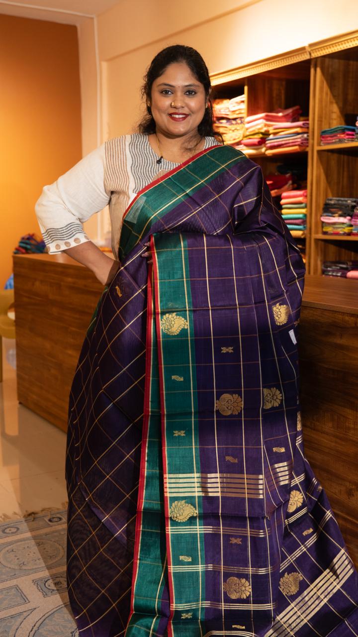 Devendra 6 Yards Kattam Bhutta Saree - 11-09-02-6Y-01 (Dairy Milk Purple)