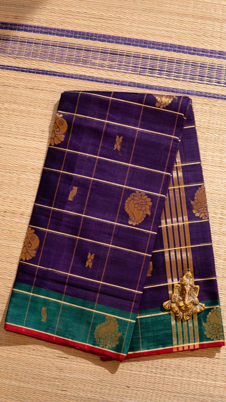 Devendra 6 Yards Kattam Bhutta Saree - 11-09-02-6Y-01 (Dairy Milk Purple)
