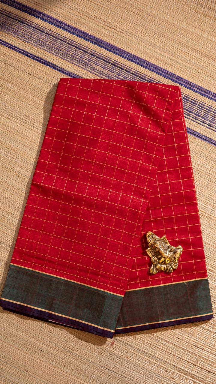 Devendra 7 Yards Kattam Saree - 11-10B-05-7Y-01 (Red)
