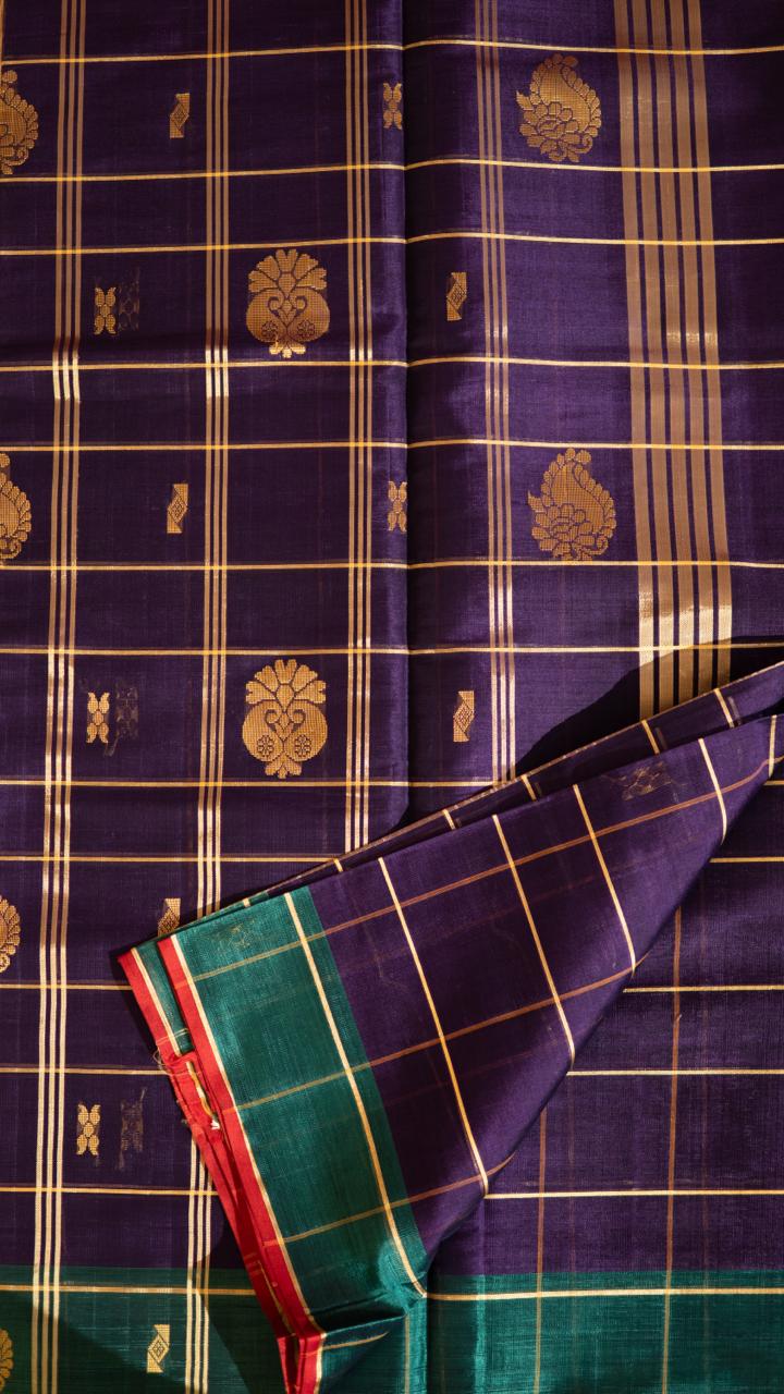 Devendra 6 Yards Kattam Bhutta Saree - 11-09-02-6Y-01 (Dairy Milk Purple)