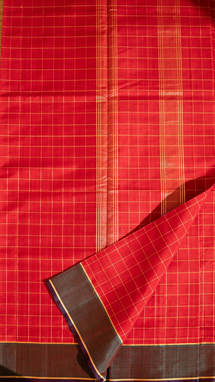 Devendra 7 Yards Kattam Saree - 11-10B-05-7Y-01 (Red)