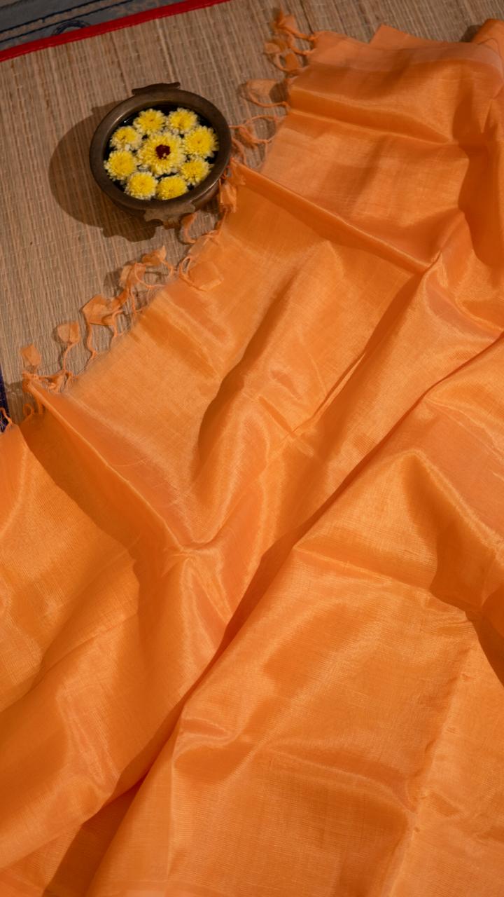 Mangalgiri Plain Silk Cotton Saree with Kalamkari Blouse - 15-11B-01-04 (Sunset Glow)