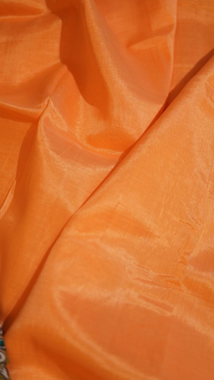 Mangalgiri Plain Silk Cotton Saree with Kalamkari Blouse - 15-11B-01-04 (Sunset Glow)