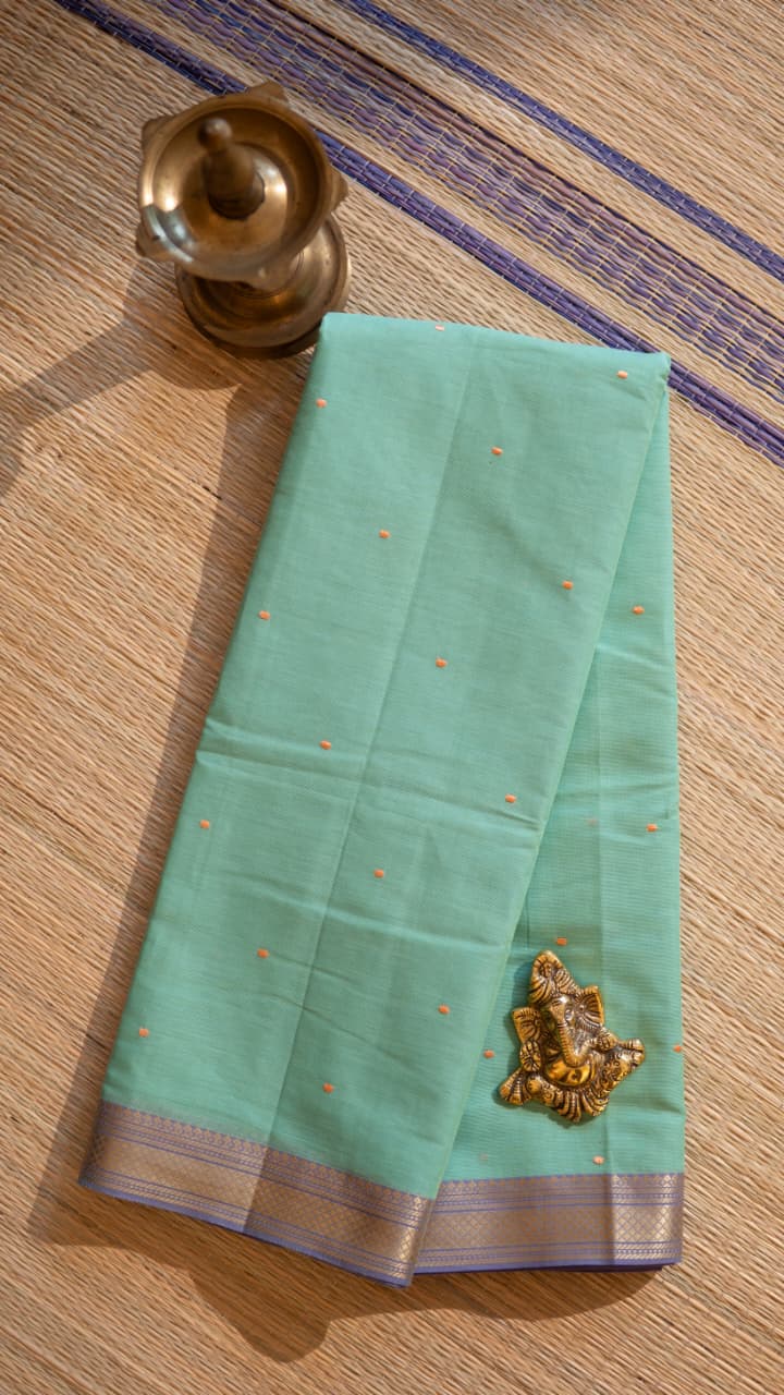 Mangalagiri Embroided Cotton Saree - 15-11B-03-03 (Sea Green)