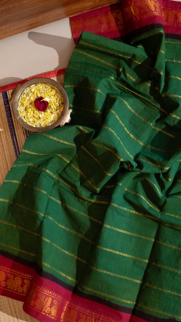 Madurai cotton veldhari saree - 11-12-01-6Y-01 (Leaf Green with Red)