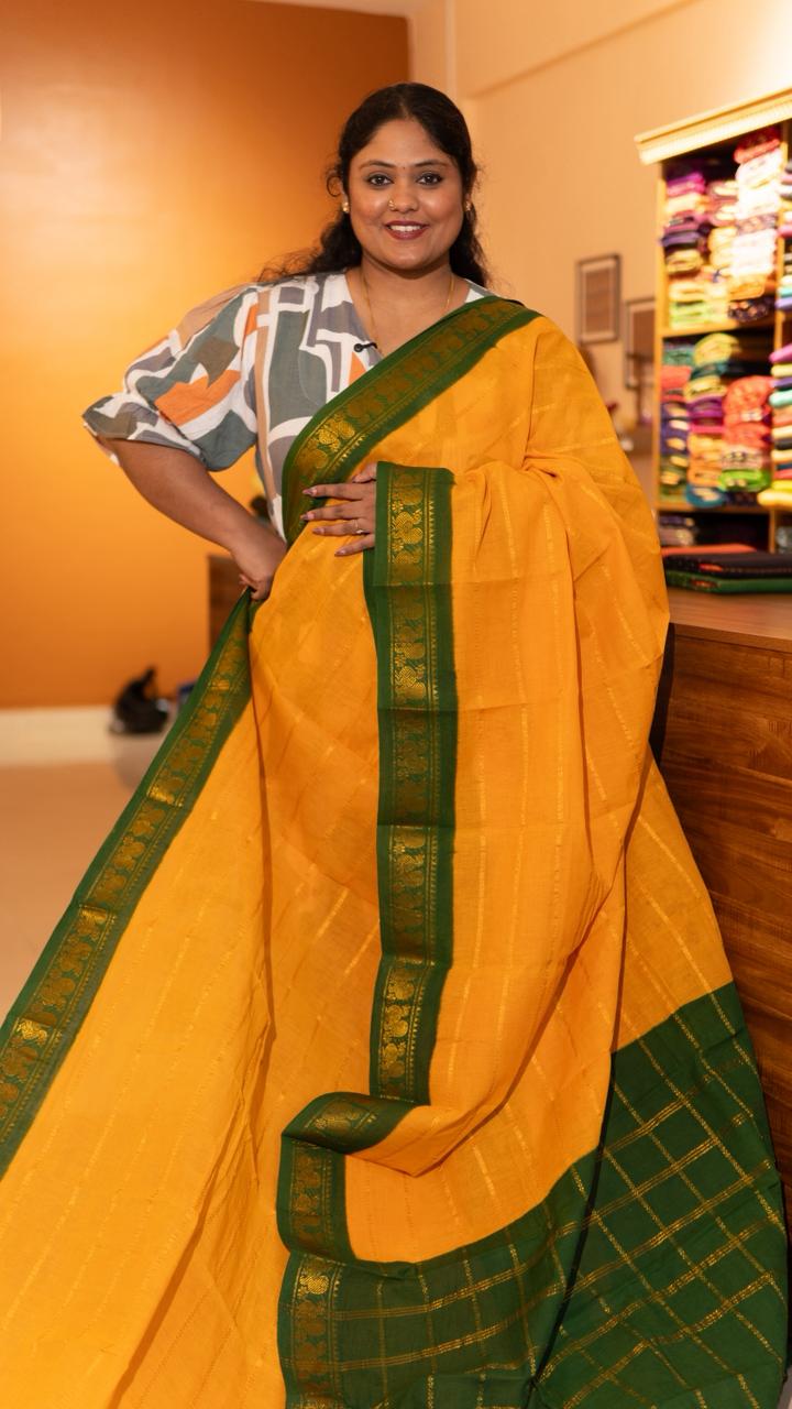 Madurai cotton veldhari saree - 11-12-01-6Y-07 (Yellow with Green)