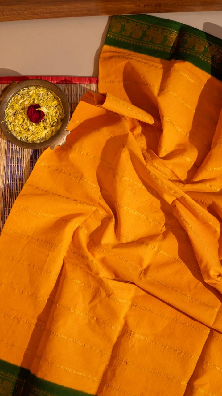 Madurai cotton veldhari saree - 11-12-01-6Y-07 (Yellow with Green)