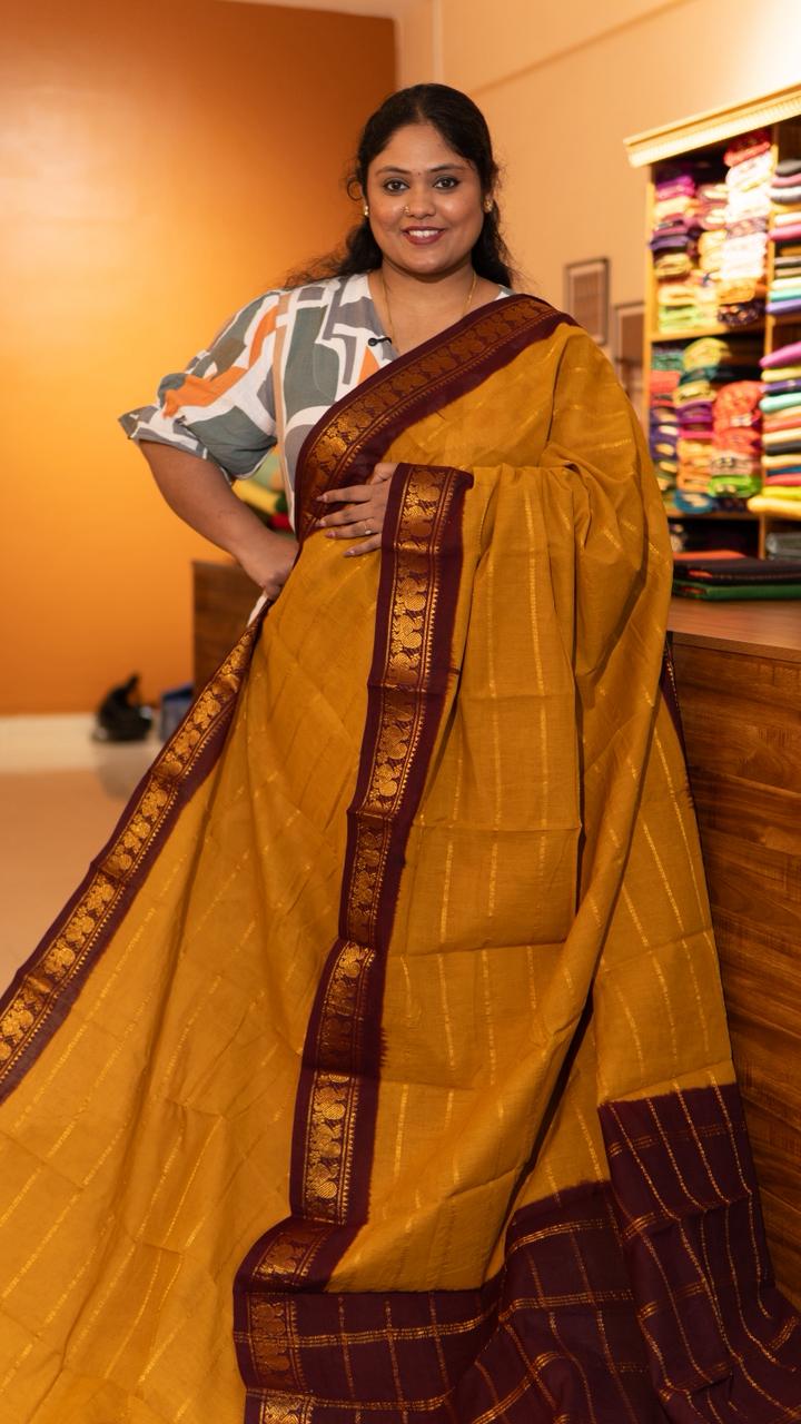 Madurai cotton veldhari saree - 11-12-01-6Y-12 (Musturd with Maroon)