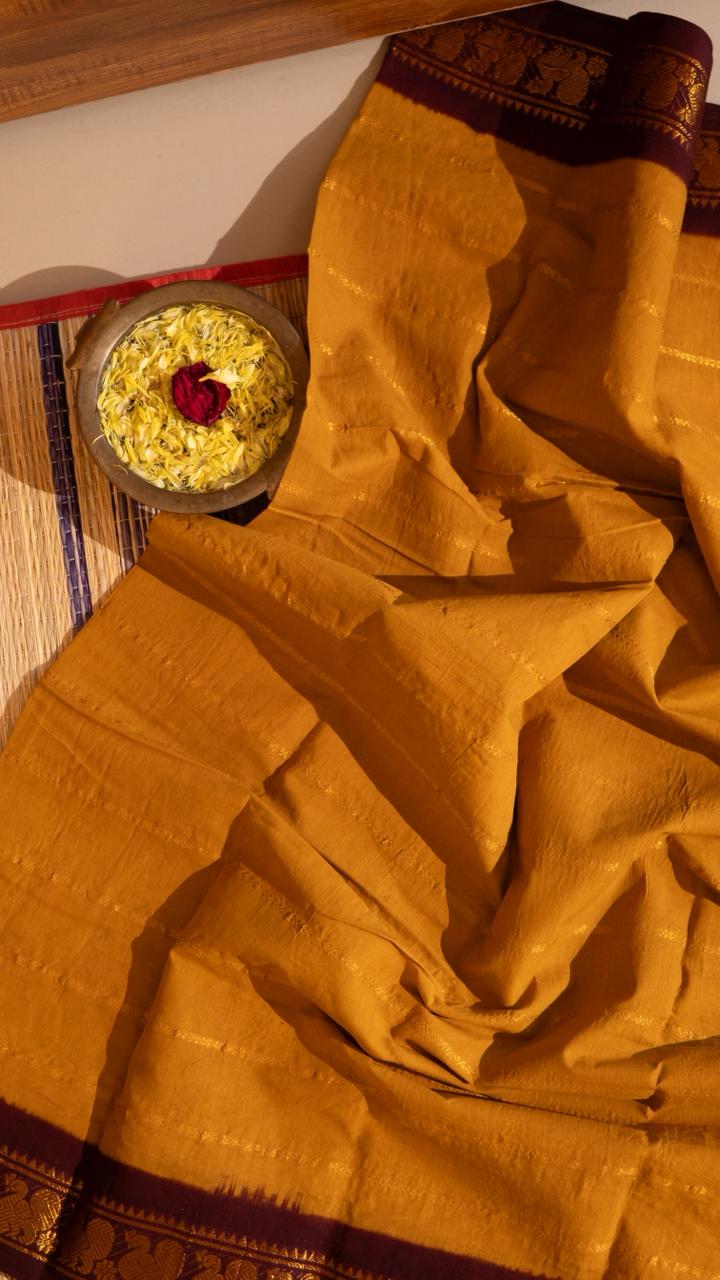 Madurai cotton veldhari saree - 11-12-01-6Y-12 (Musturd with Maroon)