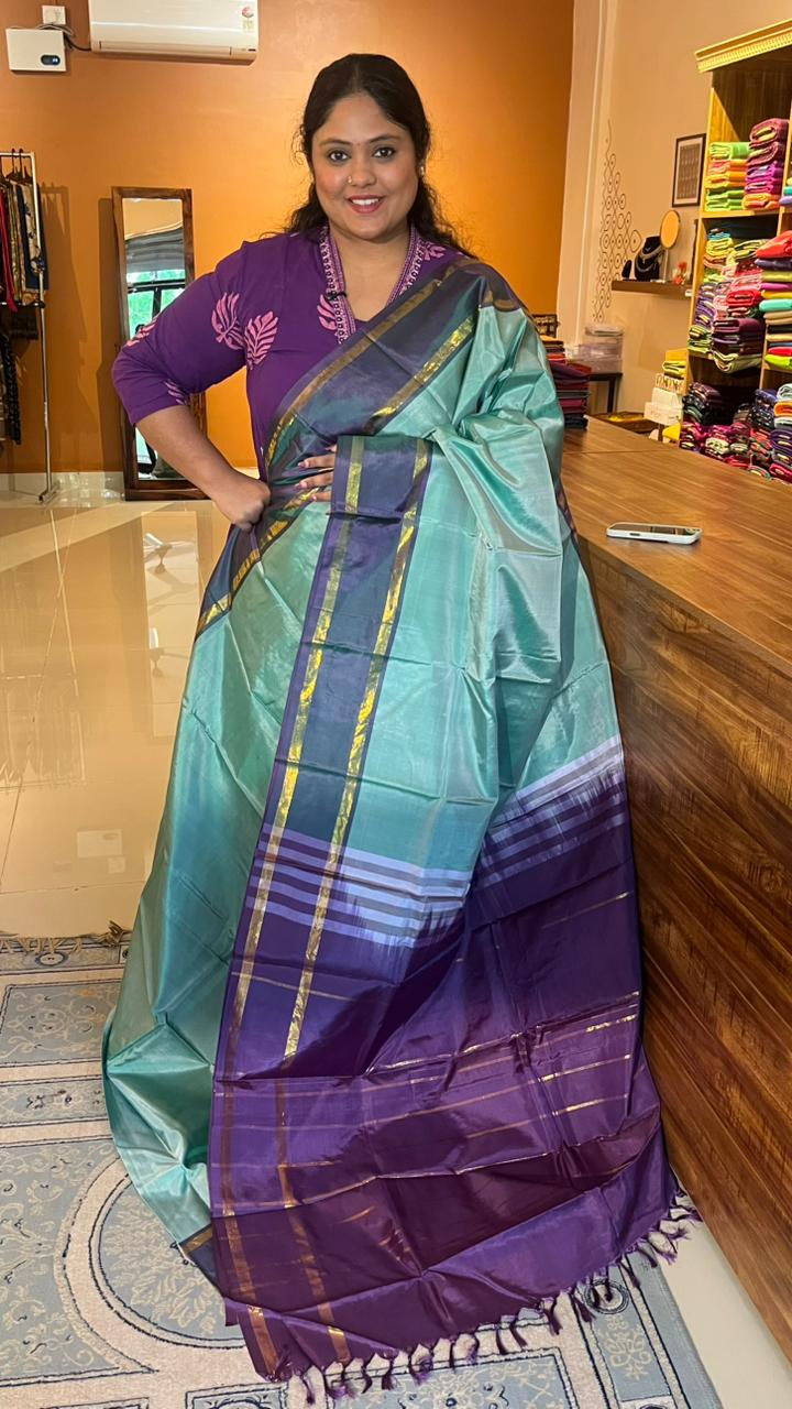 Chinnalampattu 6 Yards Saree - 14-06C-14-7Y-01 (Sea Green with Dual shade border)