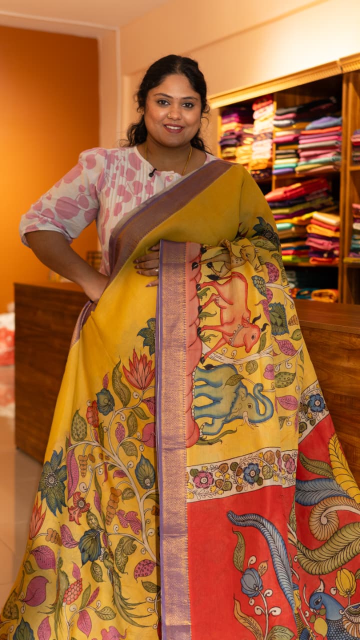 Pen Kalamkari Saree - 02-12-01-03 (Yellow)