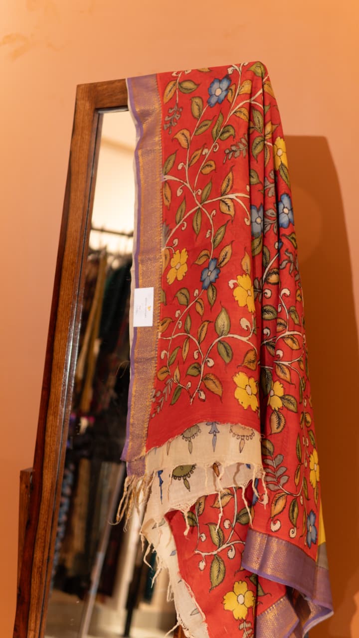 Pen Kalamkari Saree - 02-12-01-03 (Yellow)