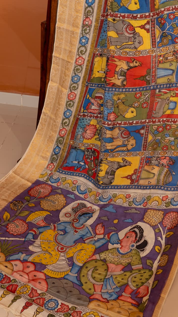 Pen Kalamkari Saree - 02-12-01-02 (Multi Colour)