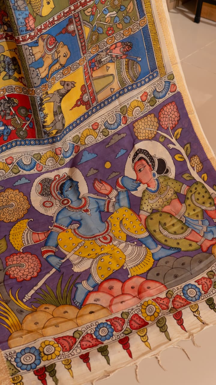 Pen Kalamkari Saree - 02-12-01-02 (Multi Colour)