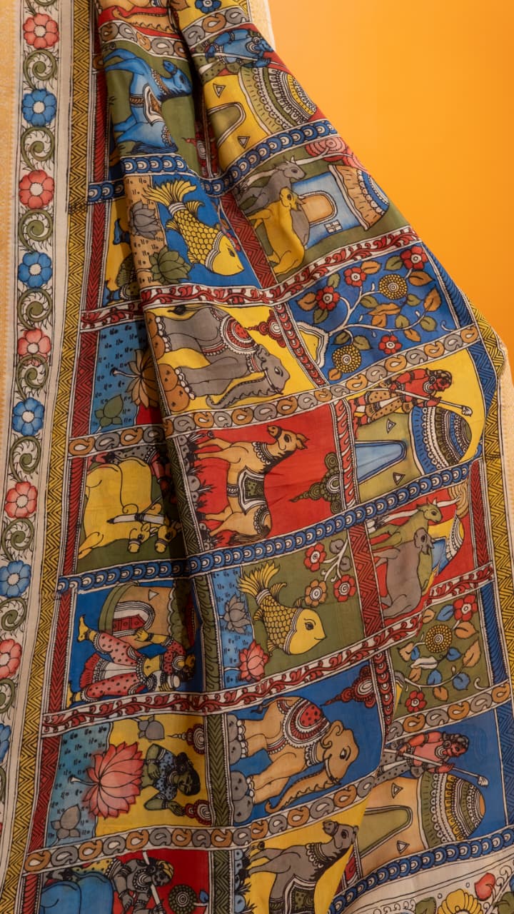 Pen Kalamkari Saree - 02-12-01-02 (Multi Colour)