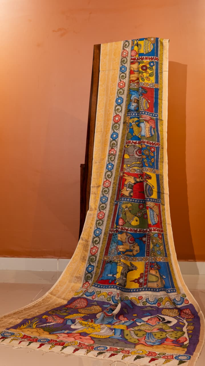 Pen Kalamkari Saree - 02-12-01-02 (Multi Colour)