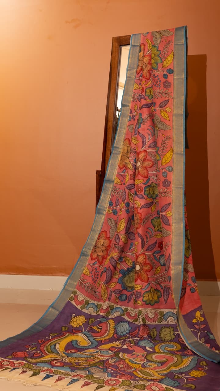 Pen Kalamkari Saree - 02-12-01-01 (Pink)