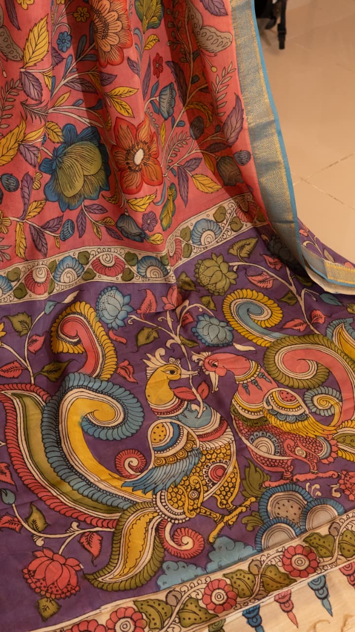 Pen Kalamkari Saree - 02-12-01-01 (Pink)