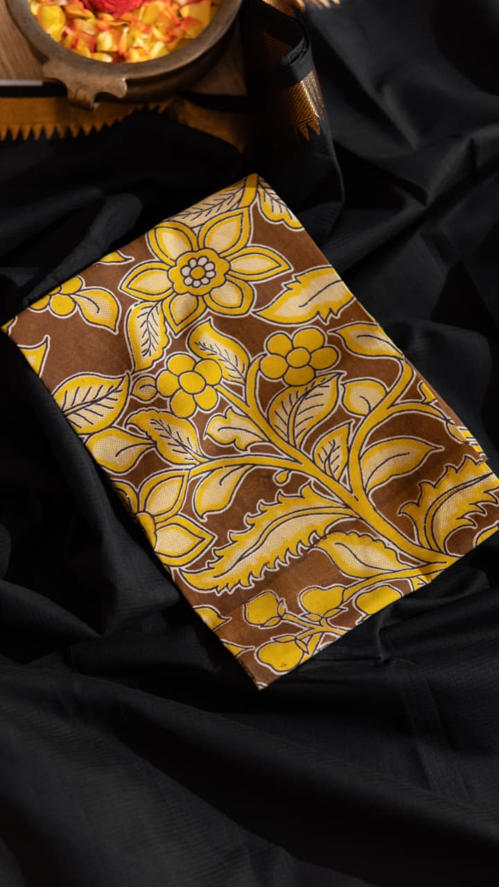 Mangalgiri Cotton Saree with Kalamkari Blouse - 15-11-05-07 (Black)