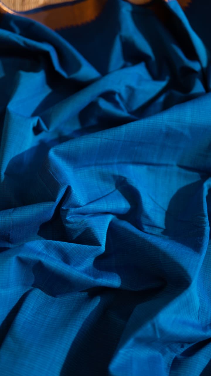 Mangalgiri Cotton Saree with Kalamkari Blouse - 15-11-05-05 (Ramar Blue)