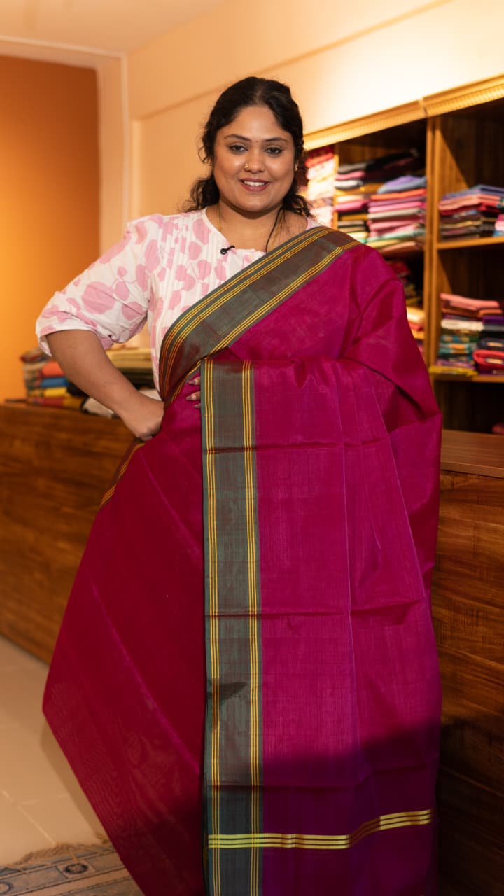 Devendra 5.50 Yards Saree - 11-09-16-5.50Y-01 (Pink with Green Border)