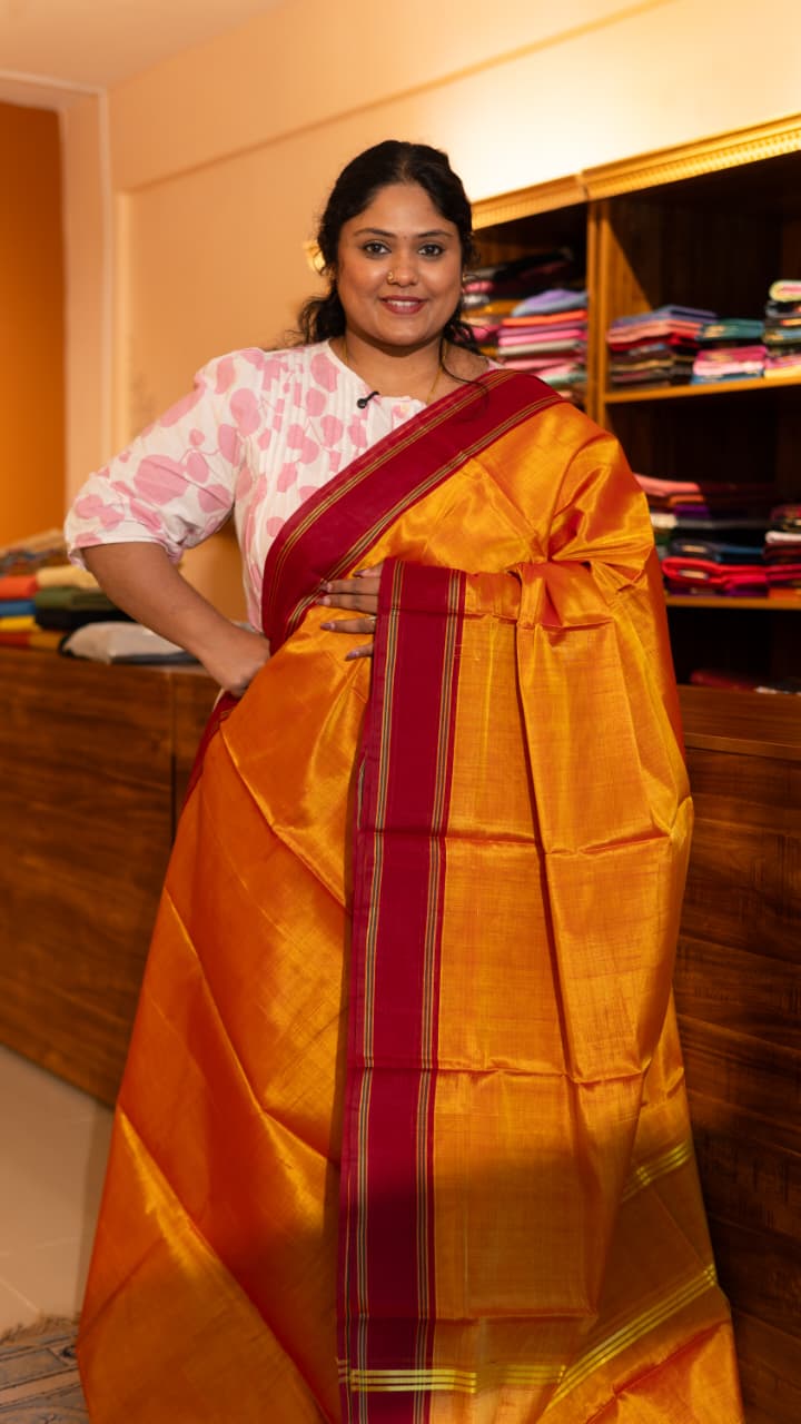 Devendra 6 Yards Saree - 11-11-04-6Y-07 (Yellow with Red Border)