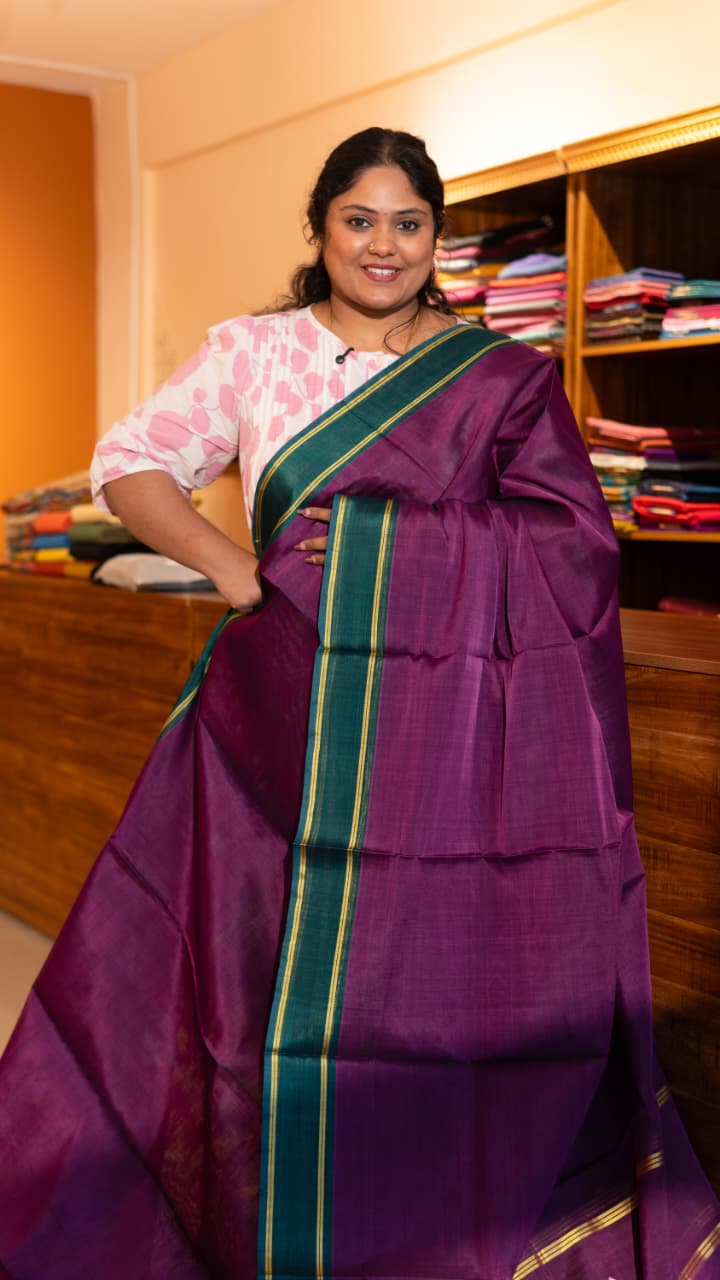 Devendra 7 Yards Saree - 11-10B-01-7Y-01 (Meganta with Green Border)