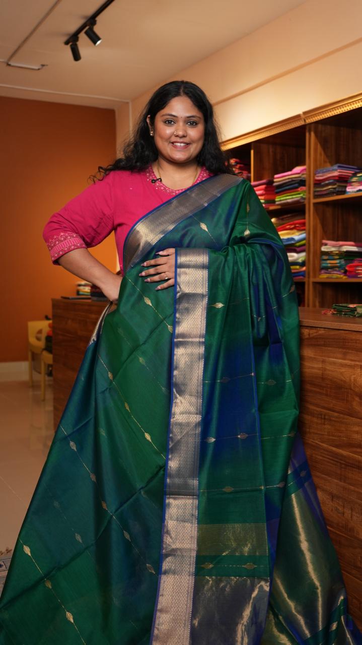 Maheshwari Silk Cotton Saree - 05-12-08-07 (Green Dual Shade) READY TO SHIP