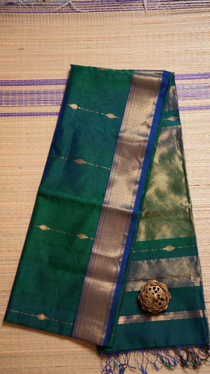 Maheshwari Silk Cotton Saree - 05-12-08-07 (Green Dual Shade) READY TO SHIP