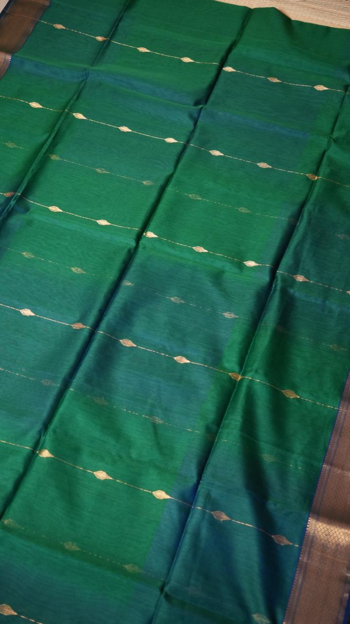 Maheshwari Silk Cotton Saree - 05-12-08-07 (Green Dual Shade) SHIPS IN 3 WEEKS