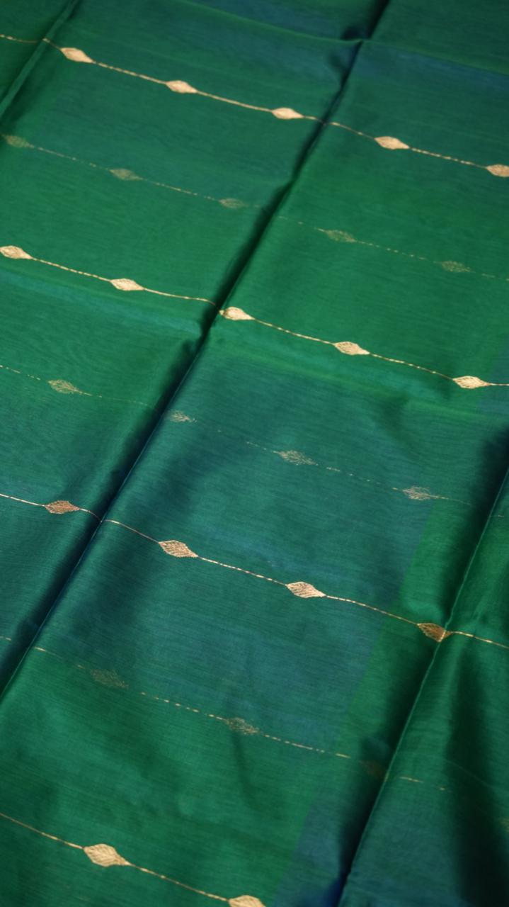 Maheshwari Silk Cotton Saree - 05-12-08-07 (Green Dual Shade) SHIPS IN 3 WEEKS