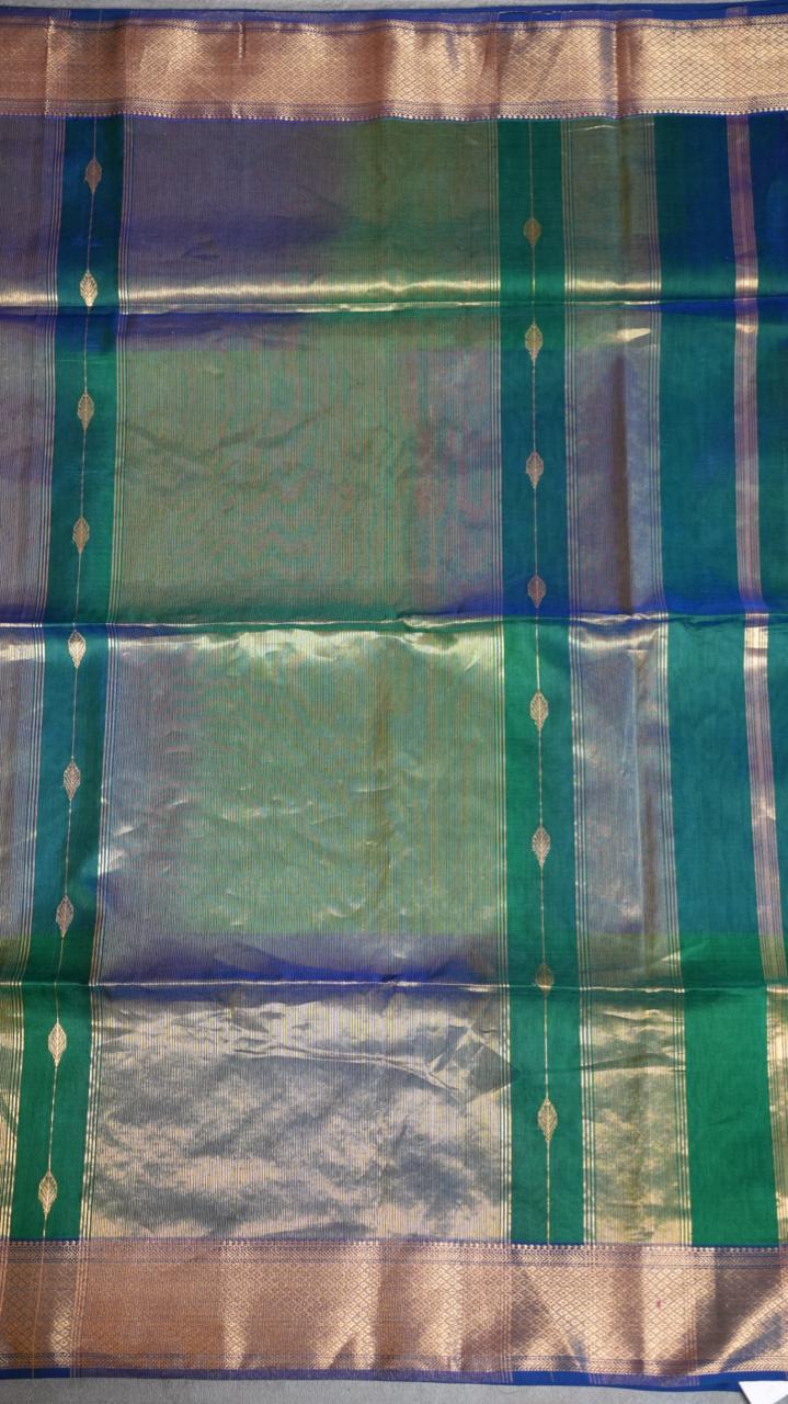 Maheshwari Silk Cotton Saree - 05-12-08-07 (Green Dual Shade) SHIPS IN 3 WEEKS