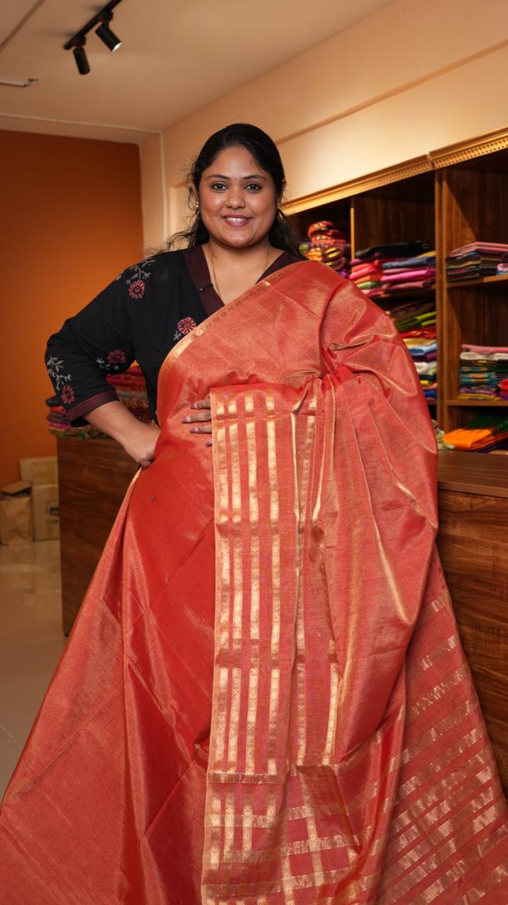 Maheshwari Big Border Tissue Saree - 05-12-07-08 (Red Tissue)(The Royals)