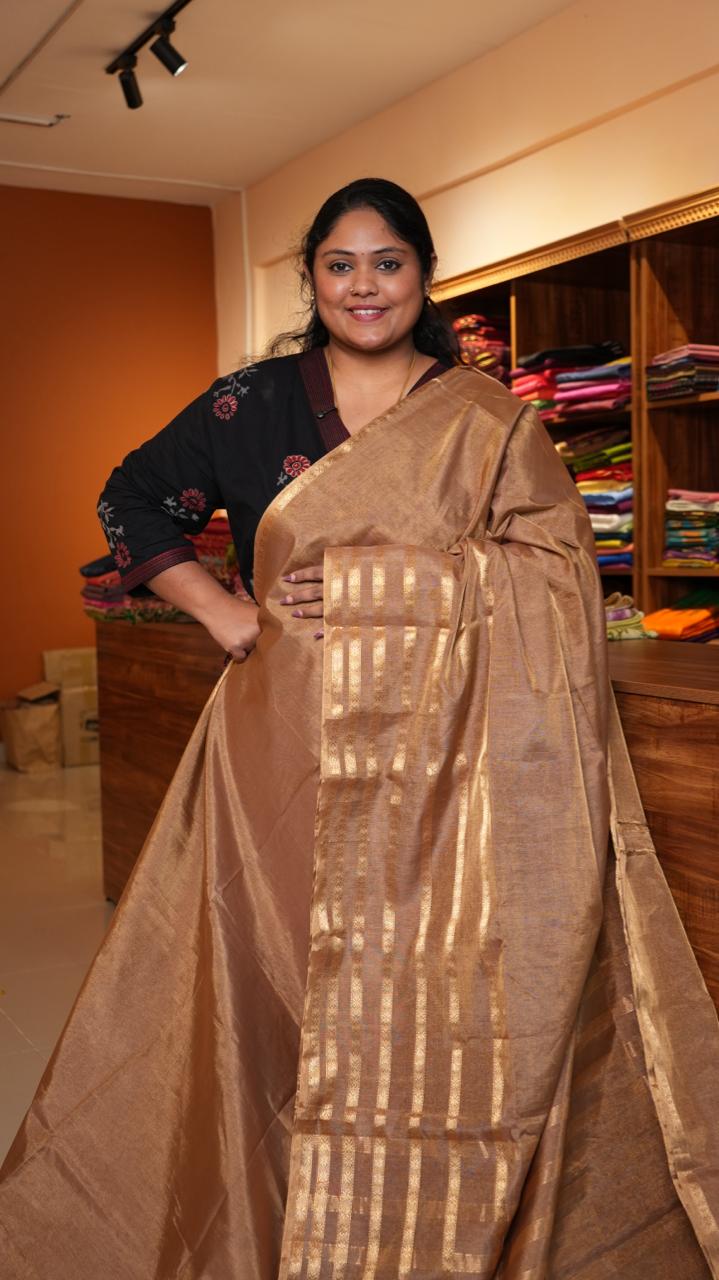 Maheshwari Big Border Tissue Saree - 05-12-07-04 (Chocolate Brown Tissue)(The Royals)