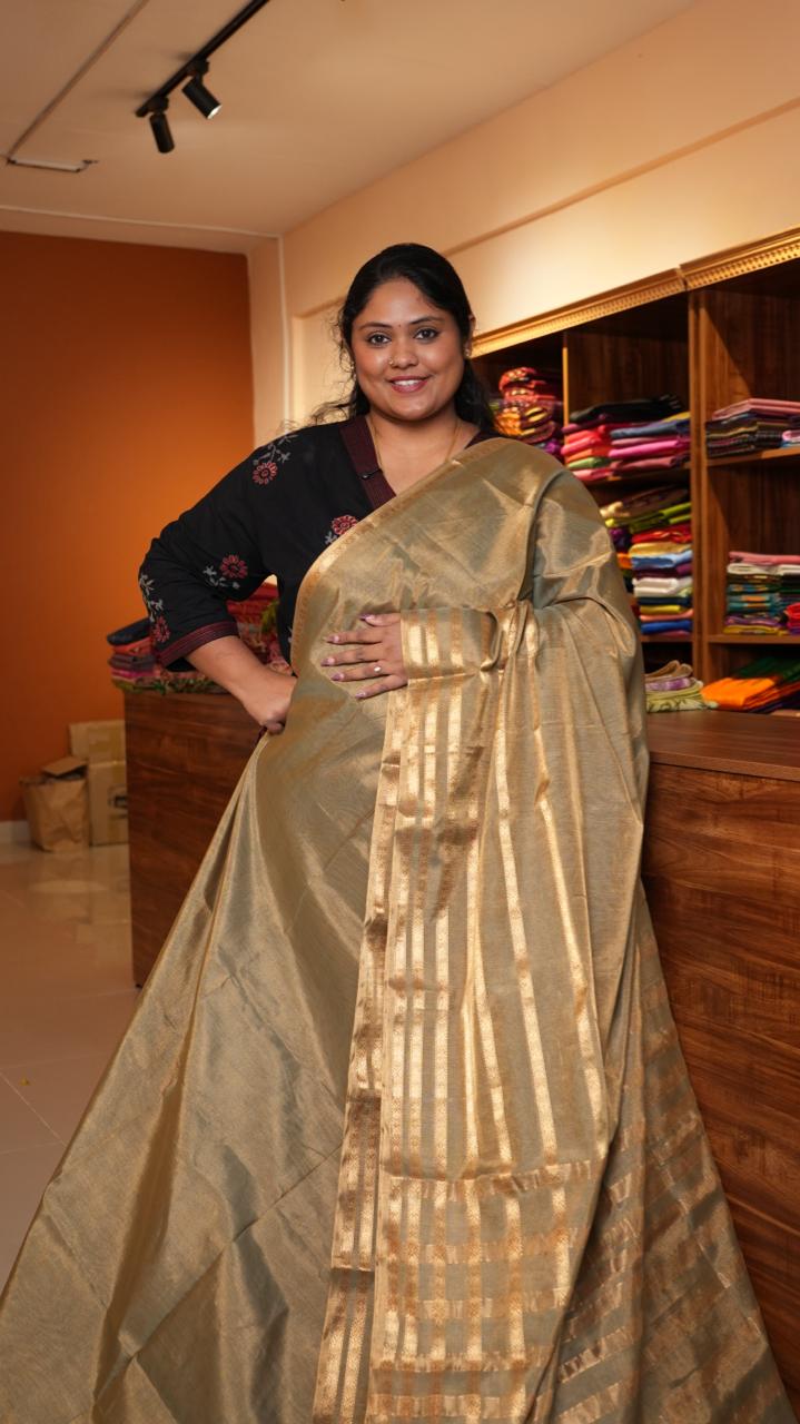 Maheshwari Big Border Tissue Saree - 05-12-07-02 (Green Tissue)(The Royals)