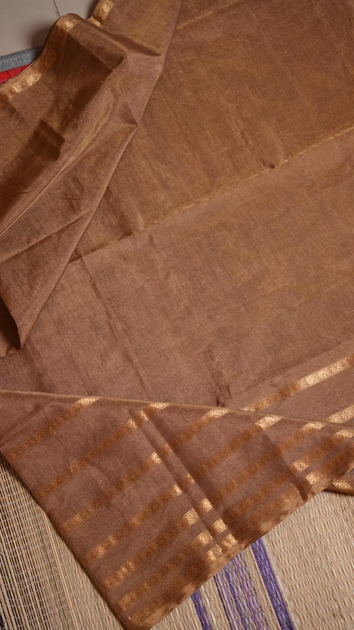 Maheshwari Big Border Tissue Saree - 05-12-07-04 (Chocolate Brown Tissue)(The Royals)