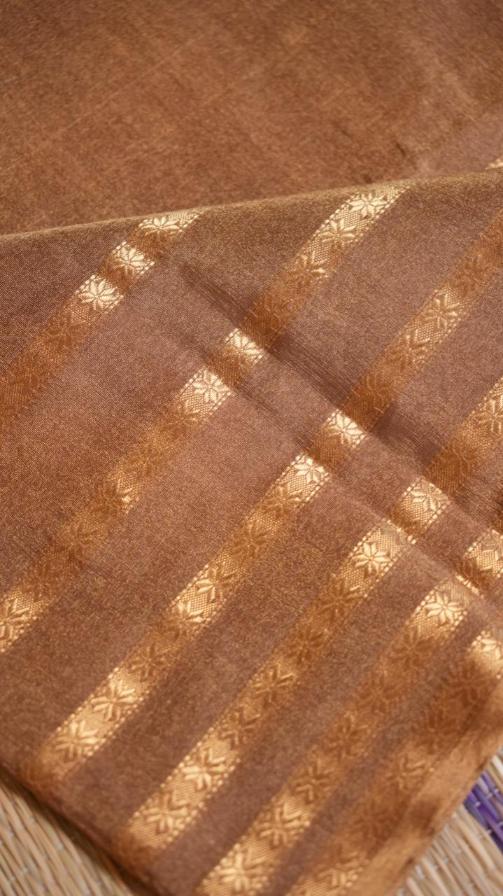 Maheshwari Big Border Tissue Saree - 05-12-07-04 (Chocolate Brown Tissue)(The Royals)