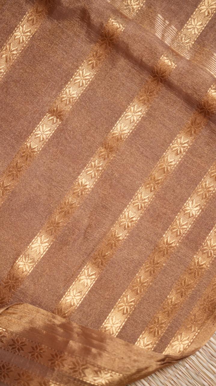 Maheshwari Big Border Tissue Saree - 05-12-07-04 (Chocolate Brown Tissue)(The Royals)