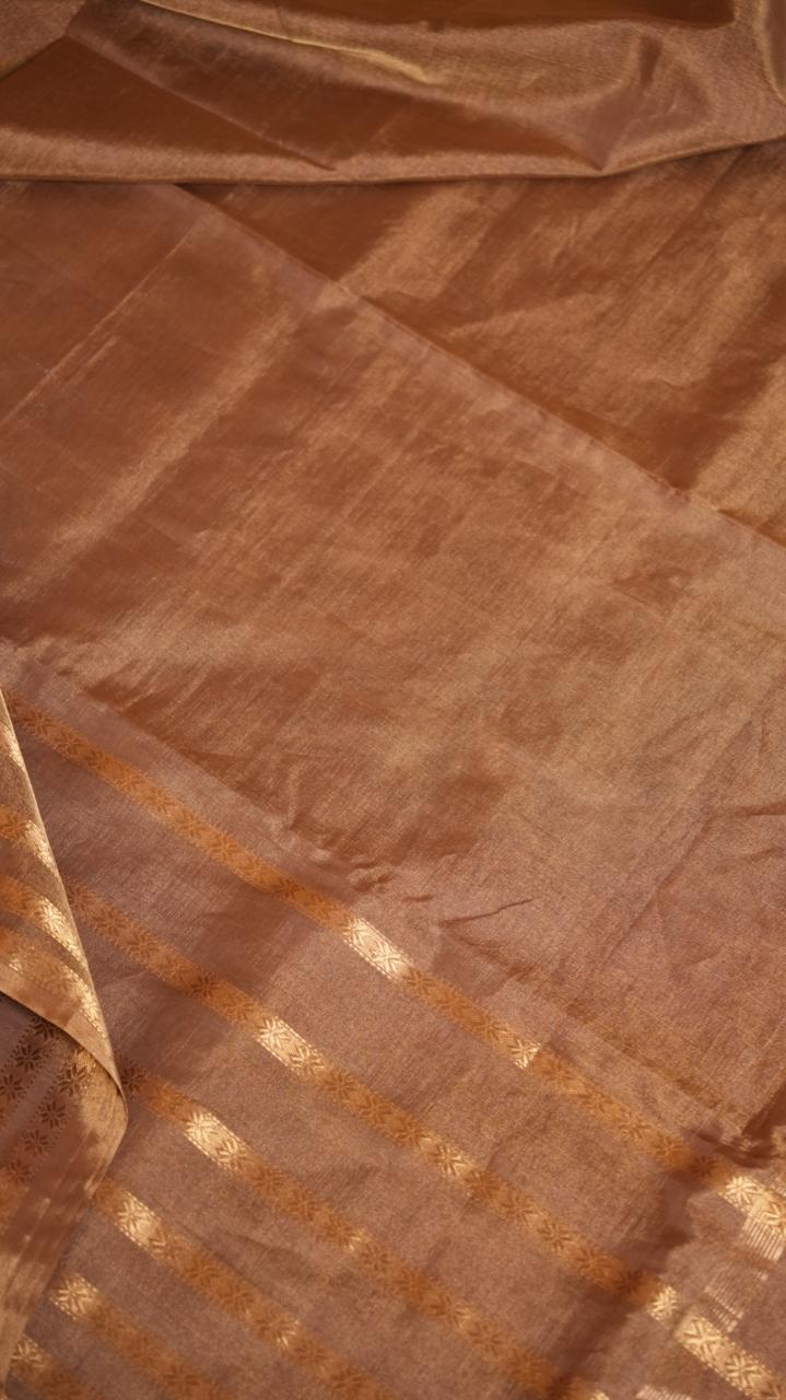 Maheshwari Big Border Tissue Saree - 05-12-07-04 (Chocolate Brown Tissue)(The Royals)