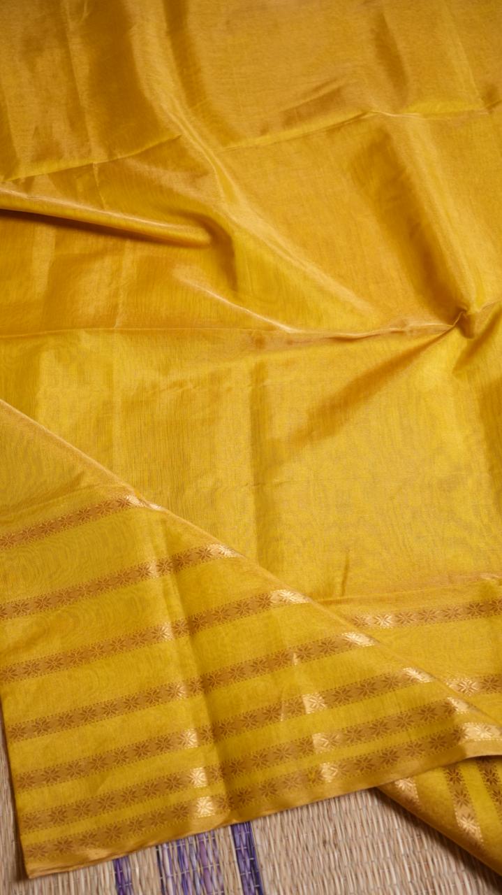 Maheshwari Big Border Tissue Saree - 05-12-07-06 (Yellow Tissue)(The Royals)