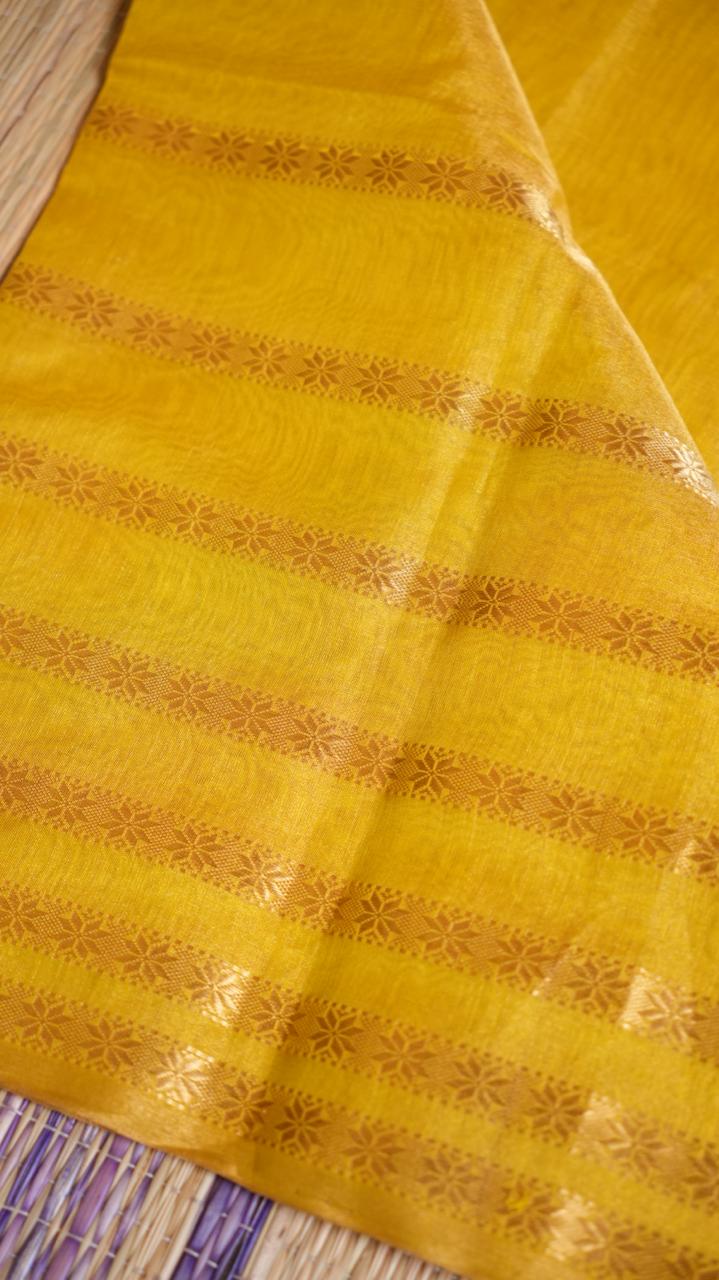 Maheshwari Big Border Tissue Saree - 05-12-07-06 (Yellow Tissue)(The Royals)