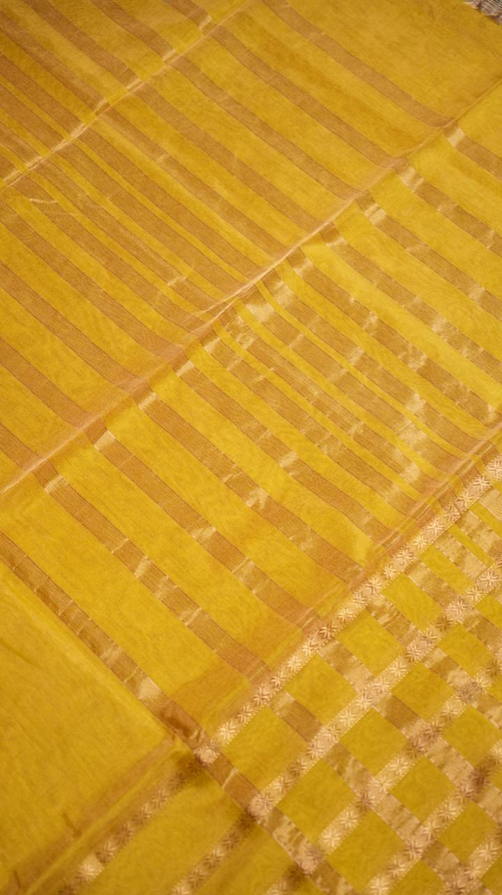 Maheshwari Big Border Tissue Saree - 05-12-07-06 (Yellow Tissue)(The Royals)