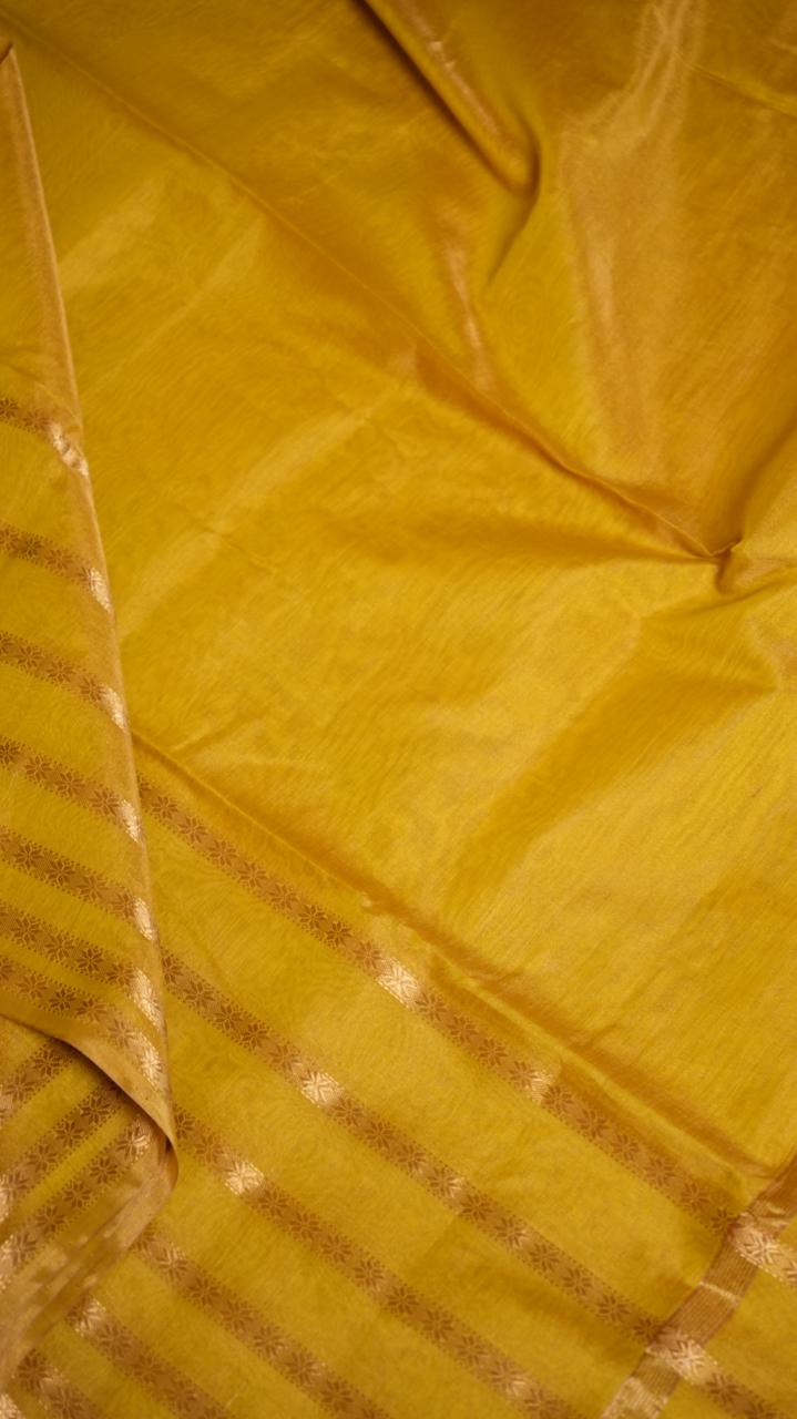 Maheshwari Big Border Tissue Saree - 05-12-07-06 (Yellow Tissue)(The Royals)