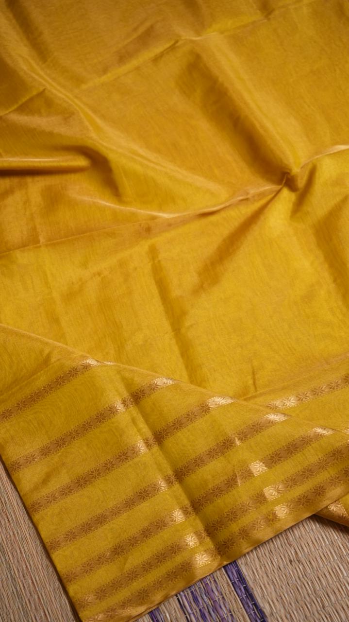 Maheshwari Big Border Tissue Saree - 05-12-07-06 (Yellow Tissue)(The Royals)