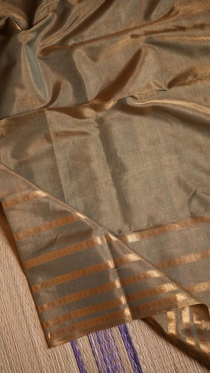 Maheshwari Big Border Tissue Saree - 05-12-07-02 (Green Tissue)(The Royals)