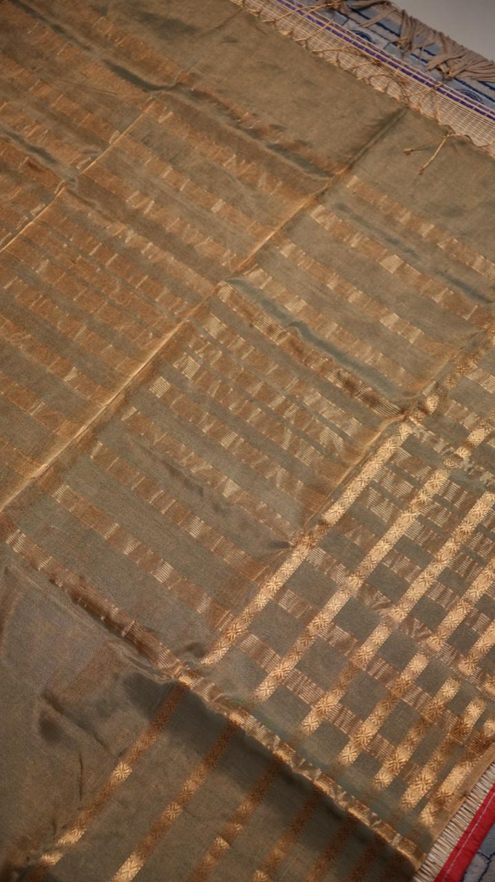 Maheshwari Big Border Tissue Saree - 05-12-07-02 (Green Tissue)(The Royals)