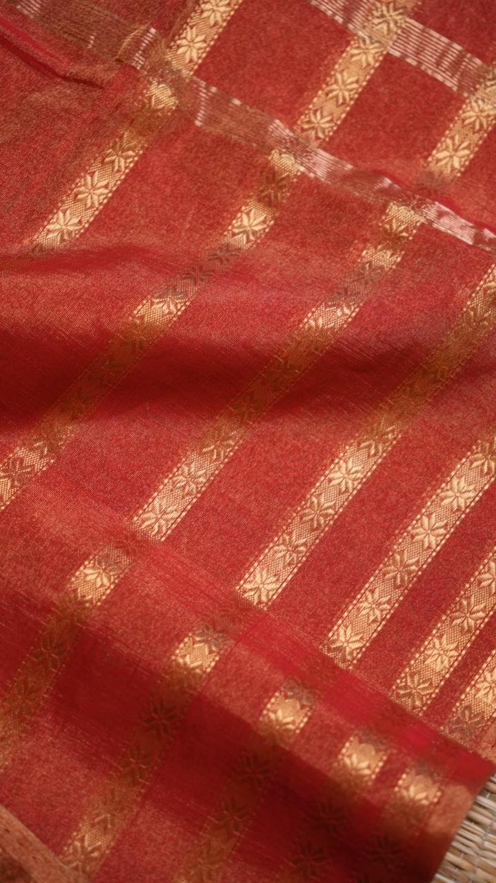 Maheshwari Big Border Tissue Saree - 05-12-07-08 (Red Tissue)(The Royals)