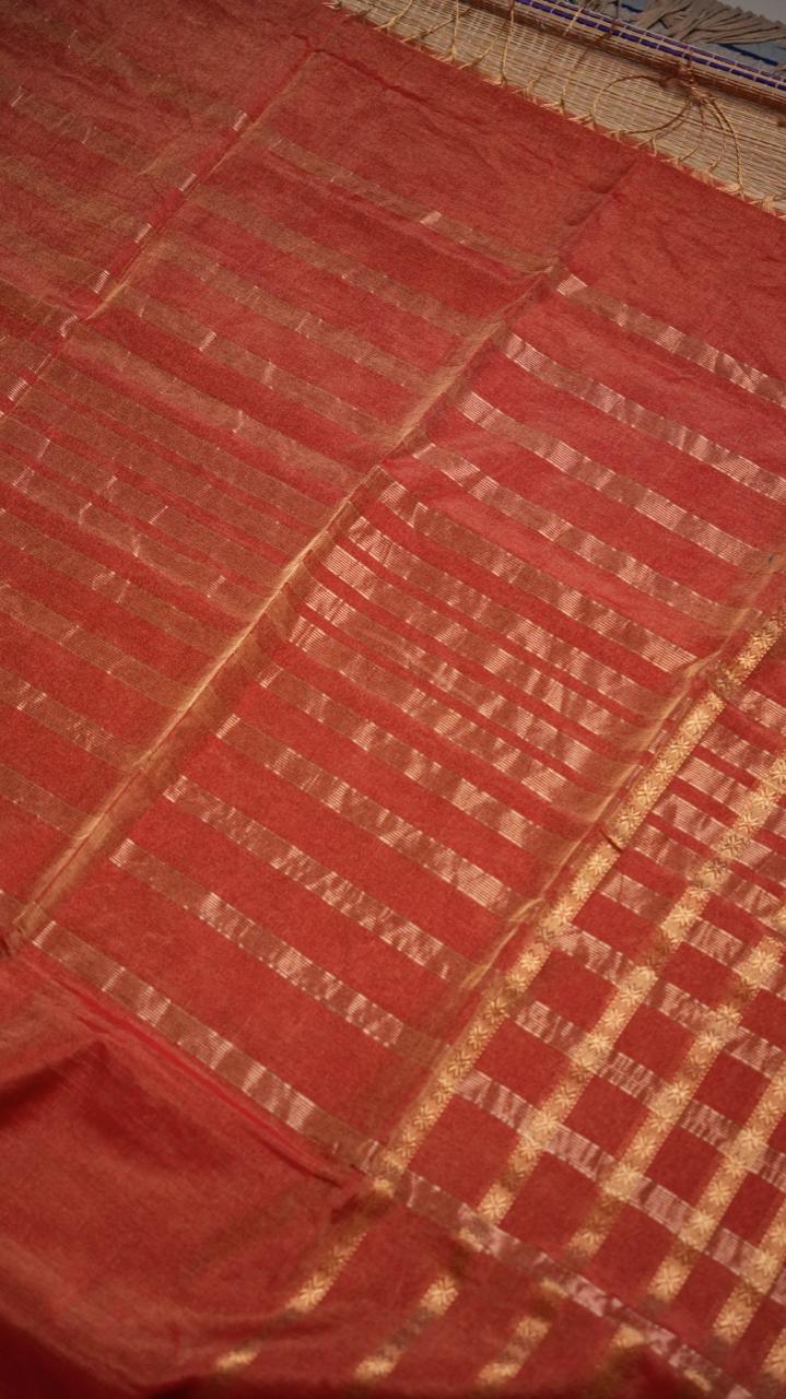 Maheshwari Big Border Tissue Saree - 05-12-07-08 (Red Tissue)(The Royals)