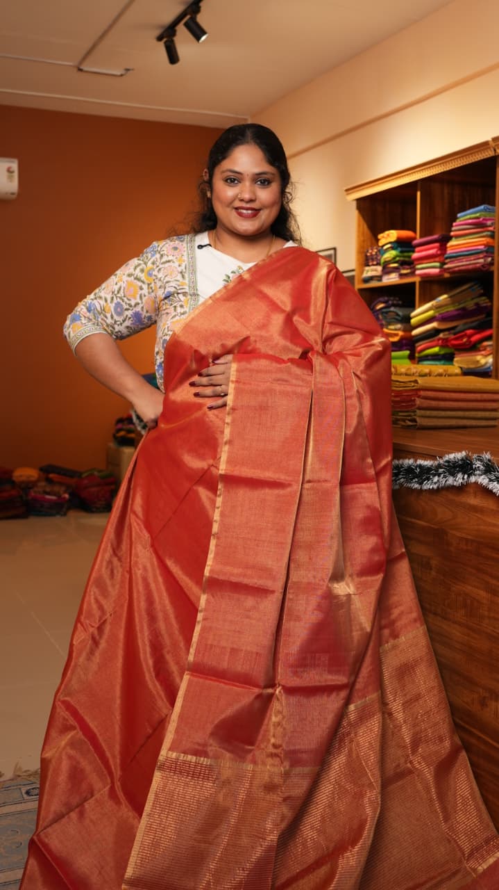 Maheshwari Silk Cotton Plain Tissue Saree - 05-12-01-06 (Red)